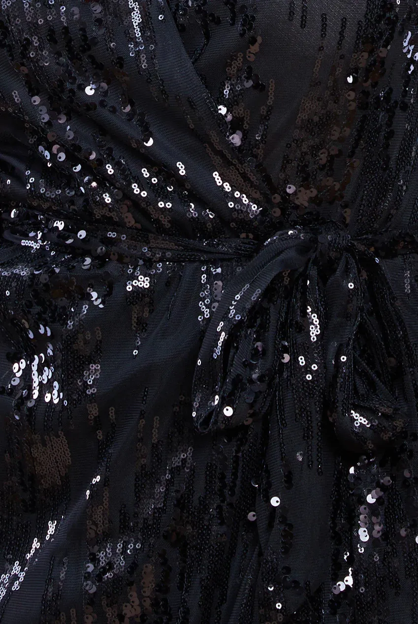 Long Sleeve Sequin Wrap Dress by Urban Touch sold by Goddiva product image thumbnail 4