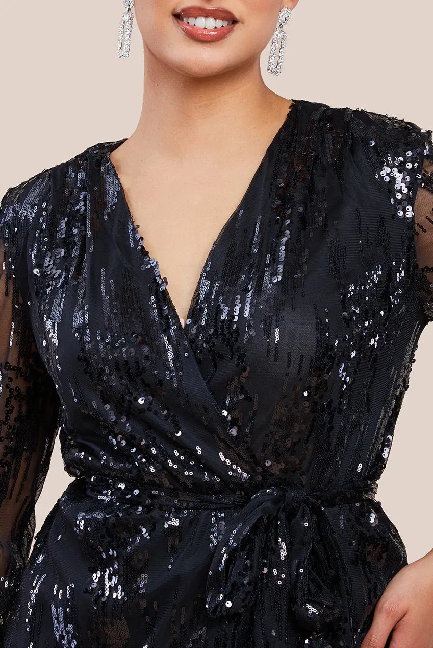 Long Sleeve Sequin Wrap Dress by Urban Touch sold by Goddiva product image thumbnail 2