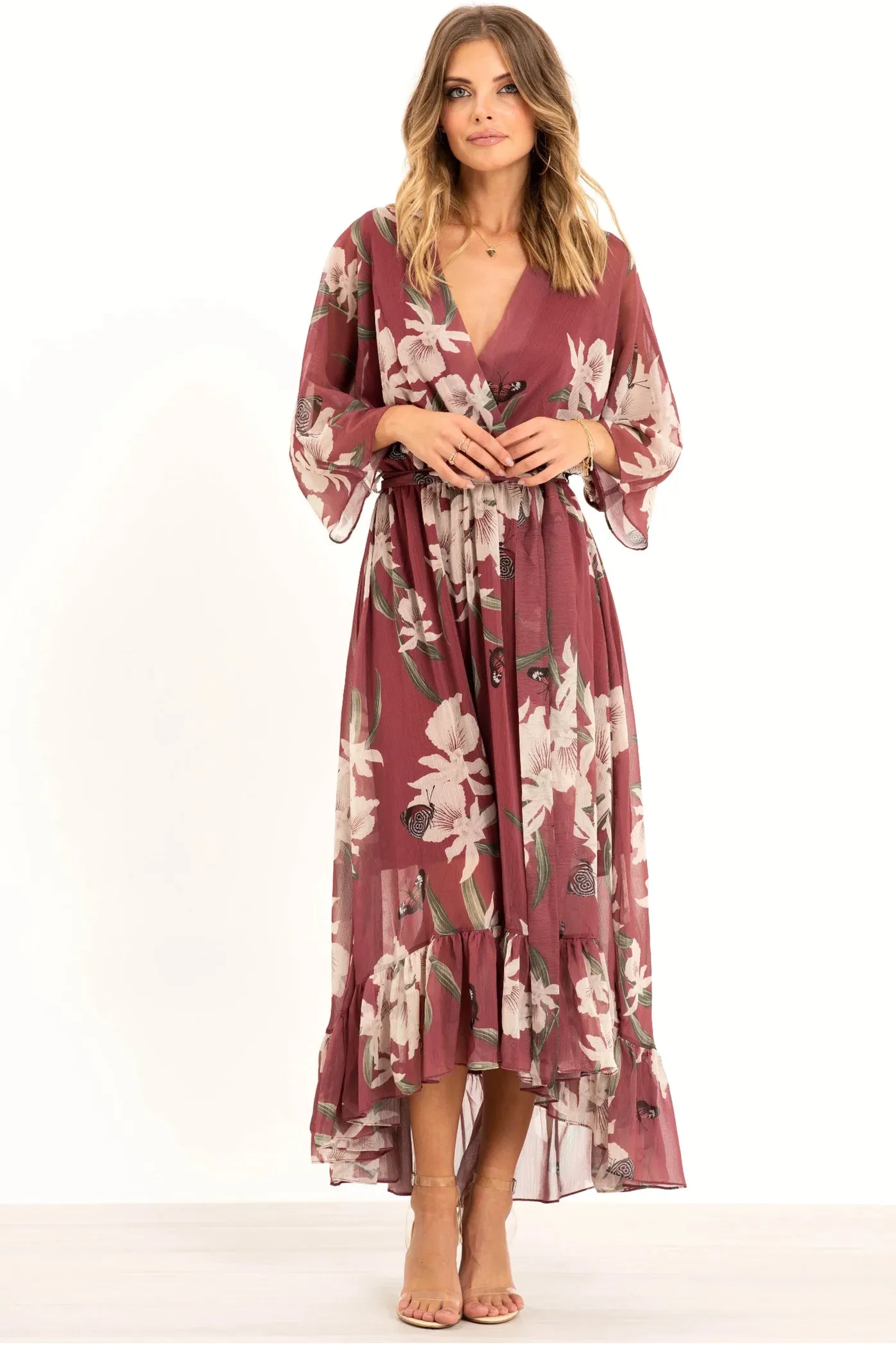 Kimono Wrap Floral Dress by Urban Touch sold by Goddiva product image thumbnail 2