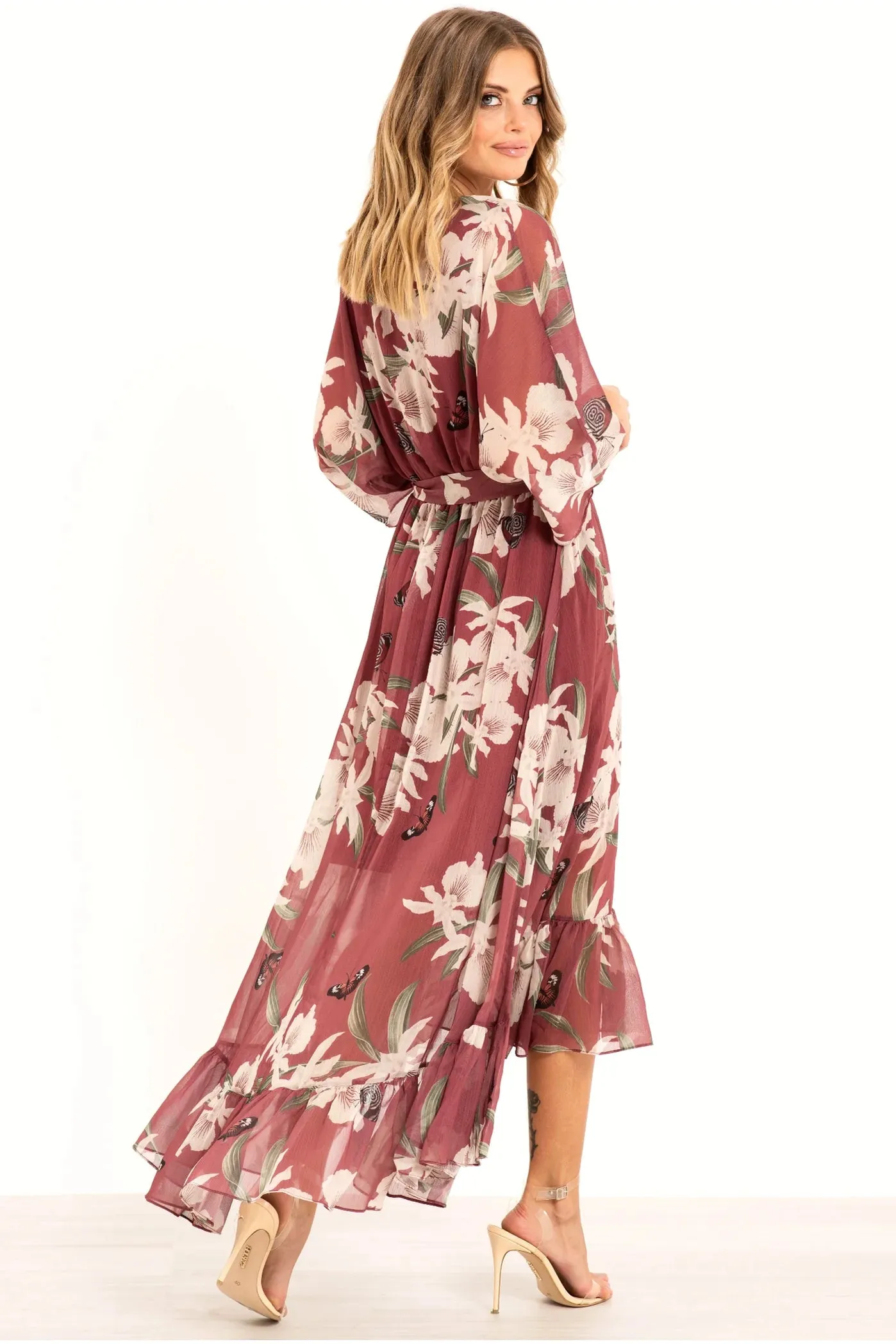 Kimono Wrap Floral Dress by Urban Touch sold by Goddiva product image thumbnail 3