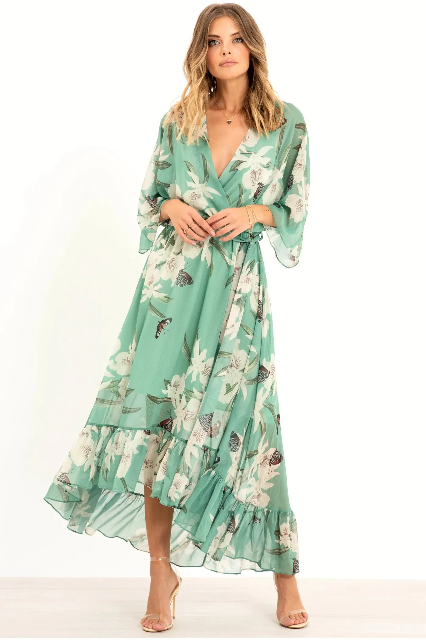 Kimono Wrap Floral Dress by Urban Touch sold by Goddiva product image thumbnail 3
