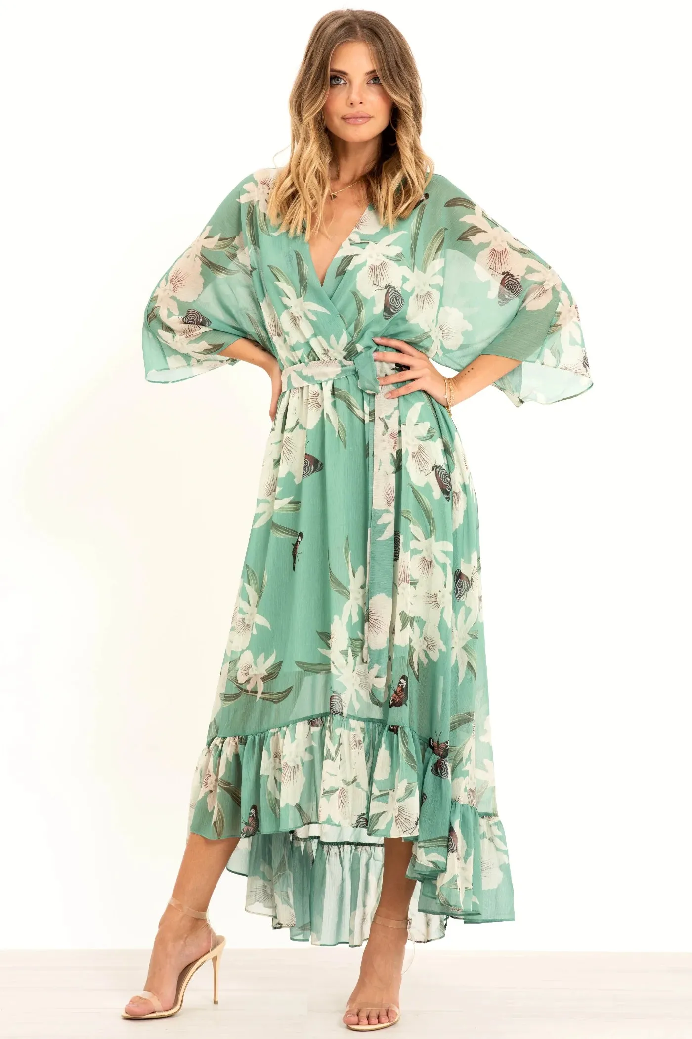 Kimono Wrap Floral Dress by Urban Touch sold by Goddiva product image thumbnail 2