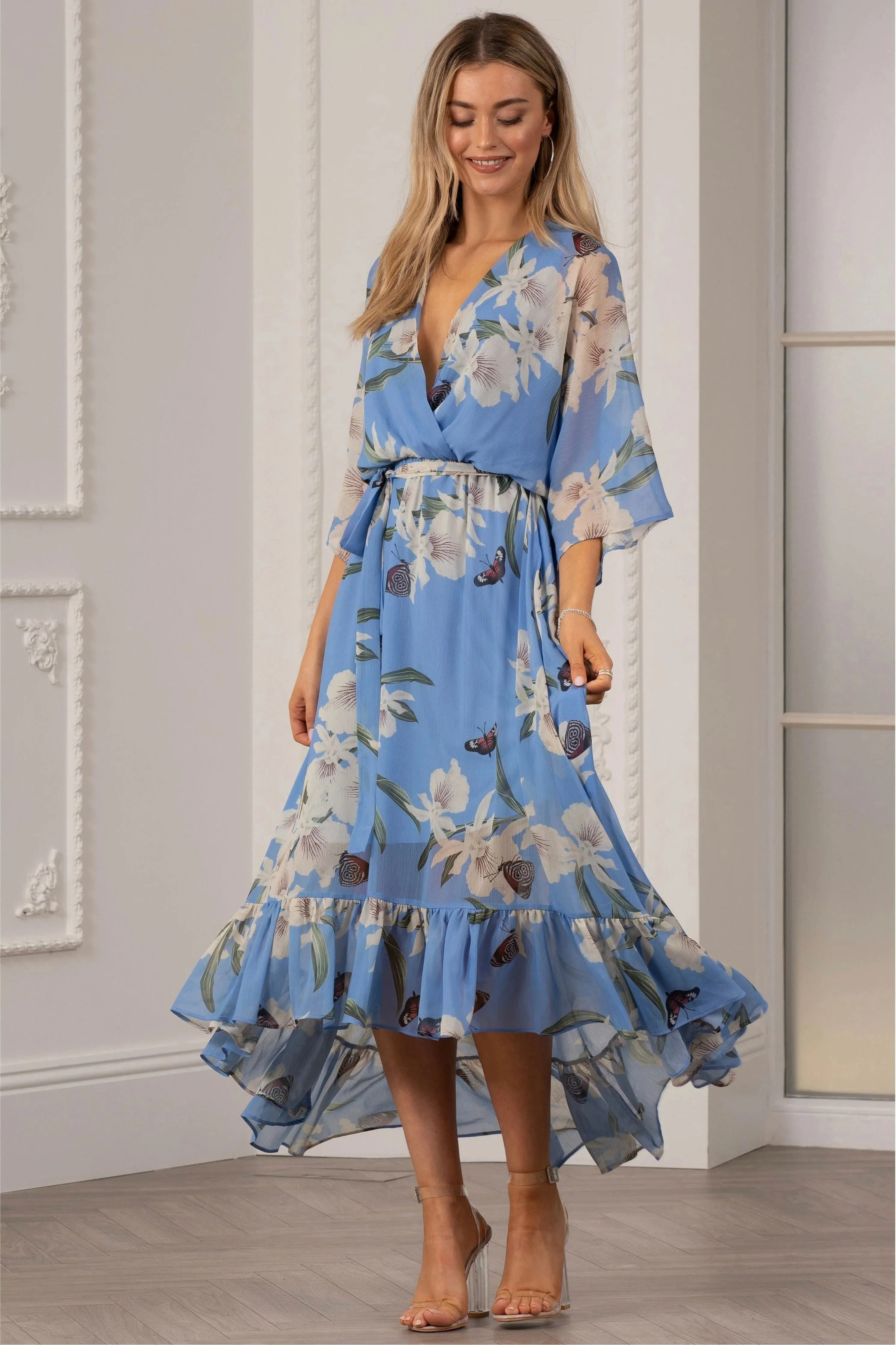 Kimono Wrap Floral Dress by Urban Touch sold by Goddiva product image thumbnail 4