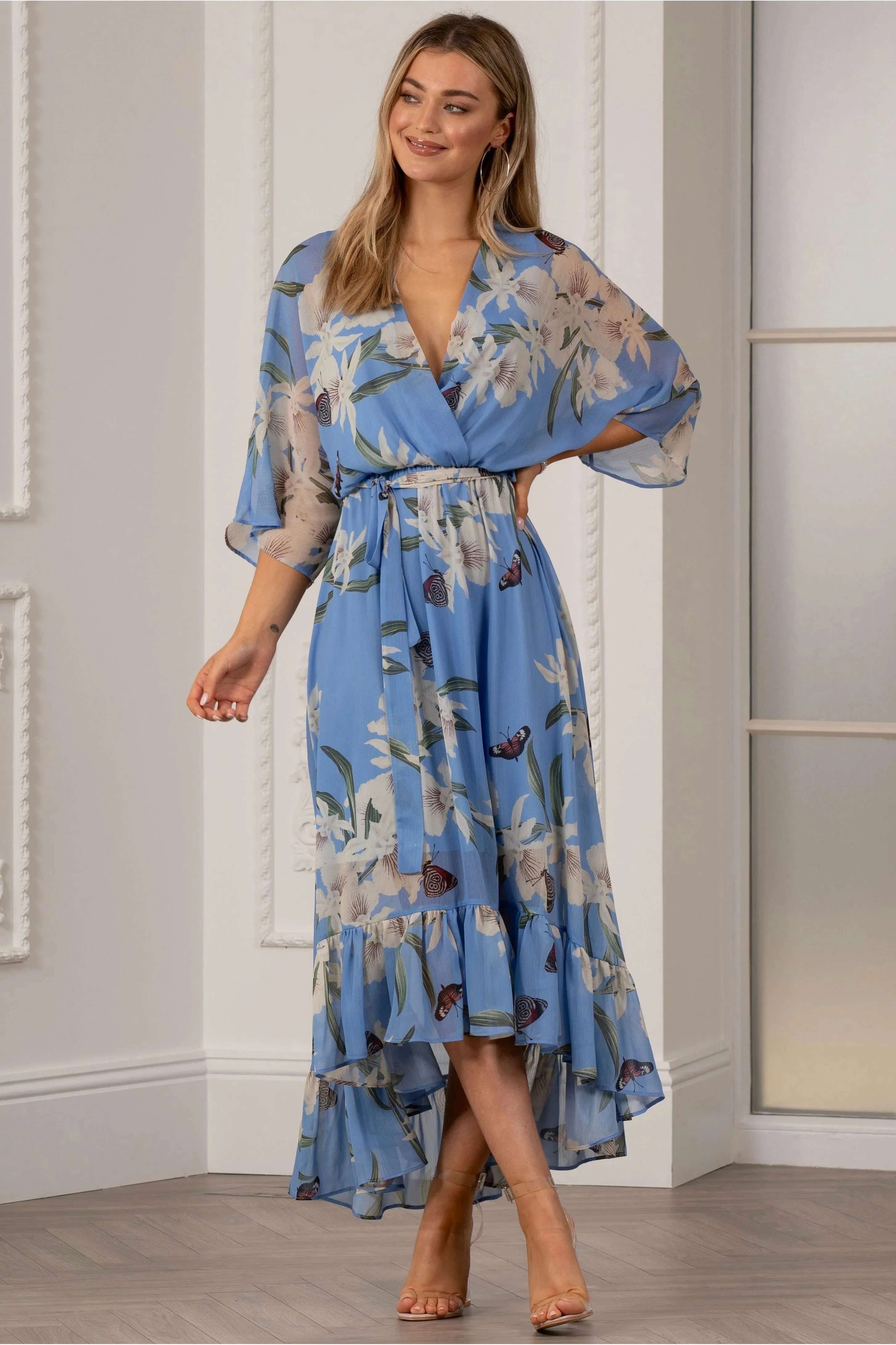 Kimono Wrap Floral Dress by Urban Touch sold by Goddiva