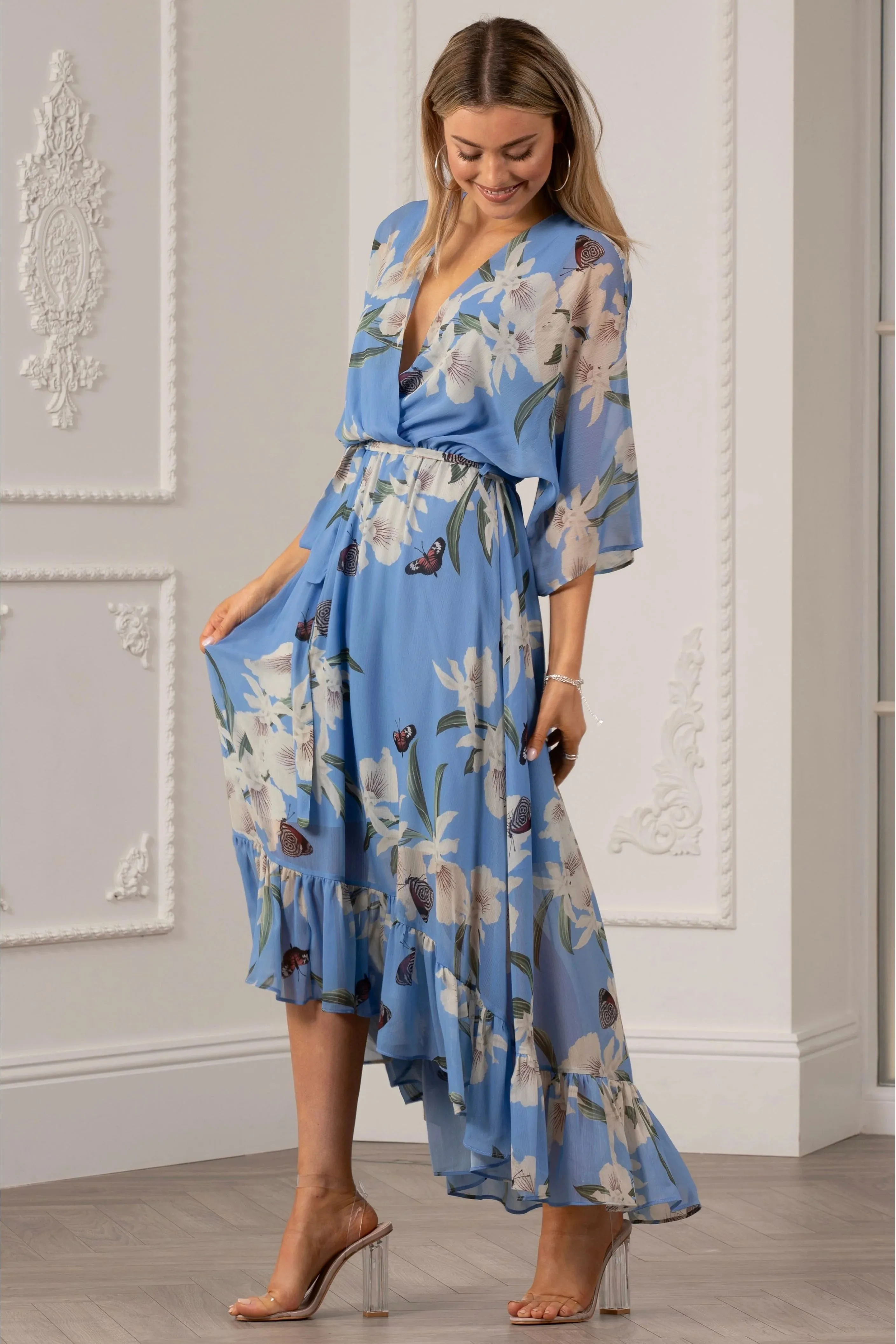 Kimono Wrap Floral Dress by Urban Touch sold by Goddiva product image thumbnail 5