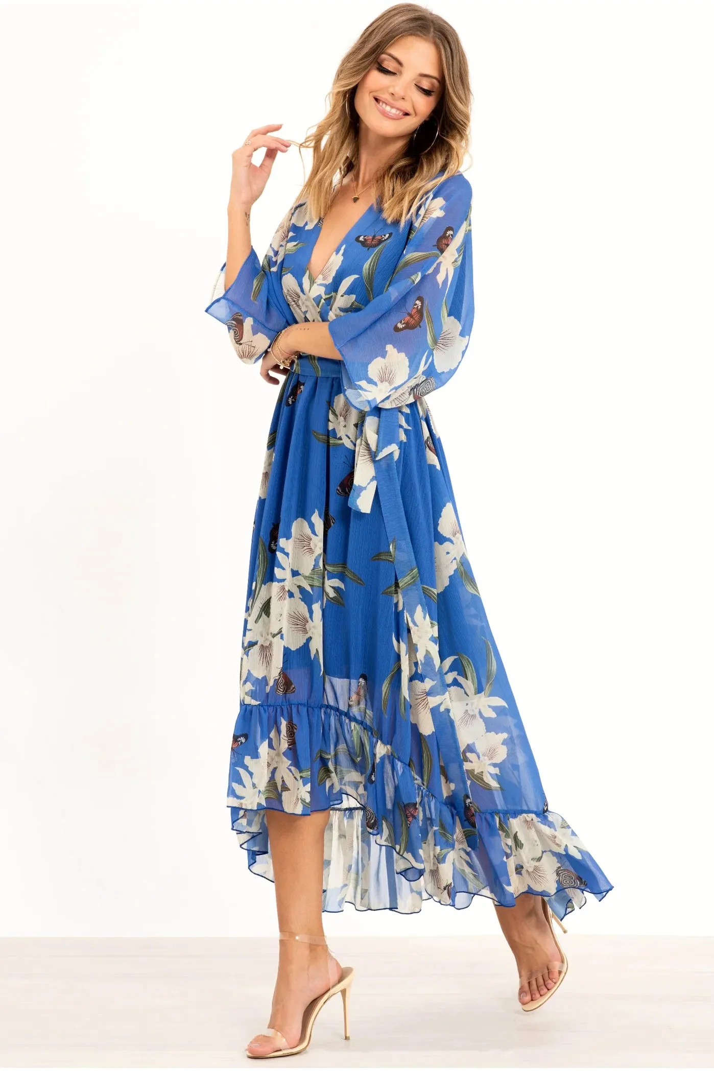 Kimono Wrap Floral Dress by Urban Touch sold by Goddiva