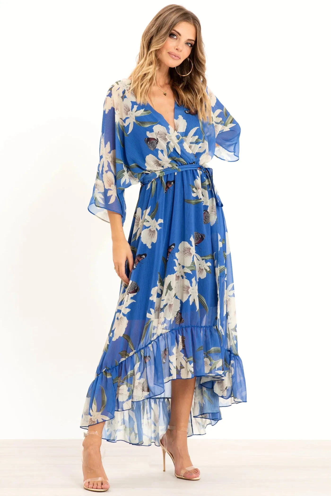 Kimono Wrap Floral Dress by Urban Touch sold by Goddiva product image thumbnail 2