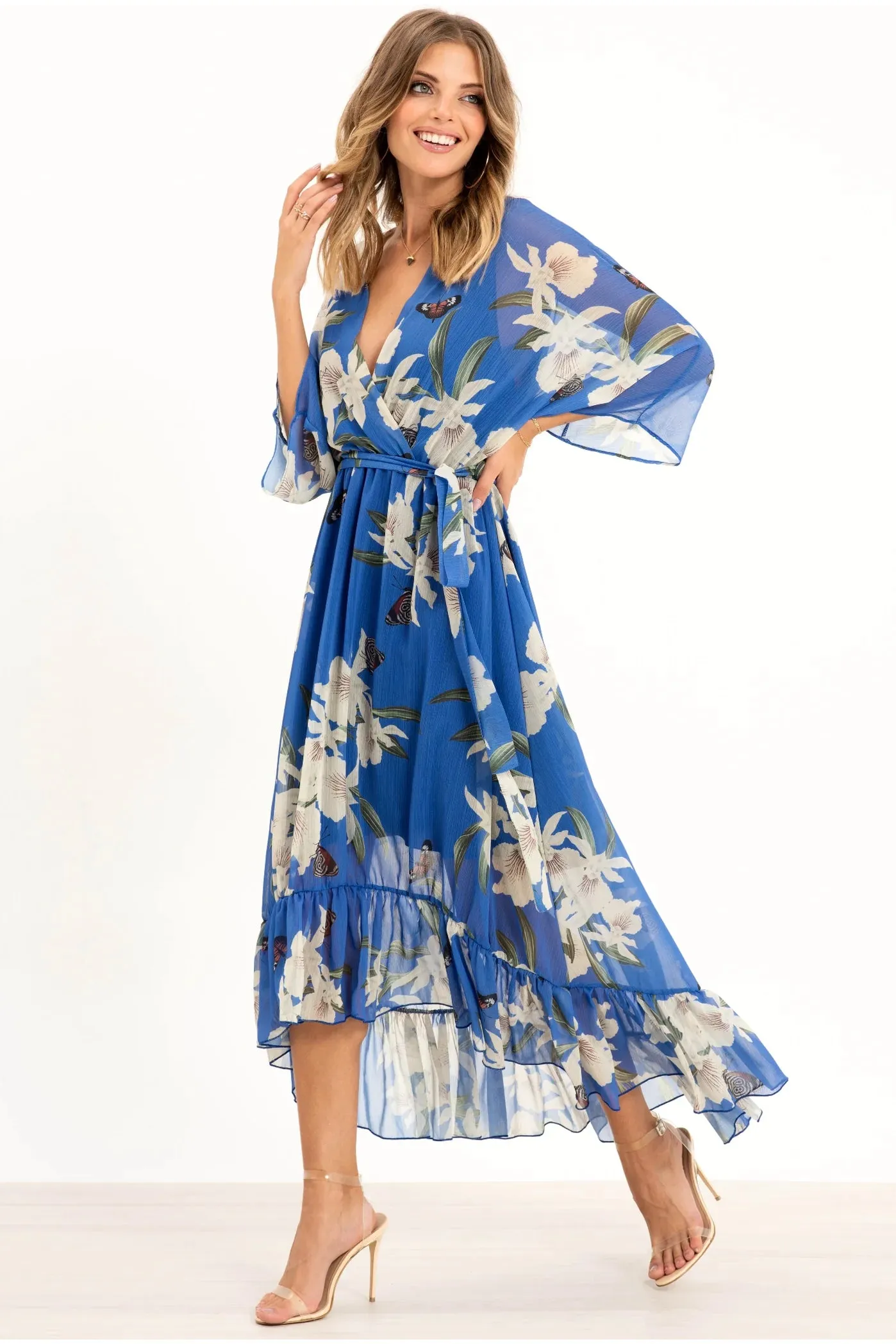 Kimono Wrap Floral Dress by Urban Touch sold by Goddiva product image thumbnail 3