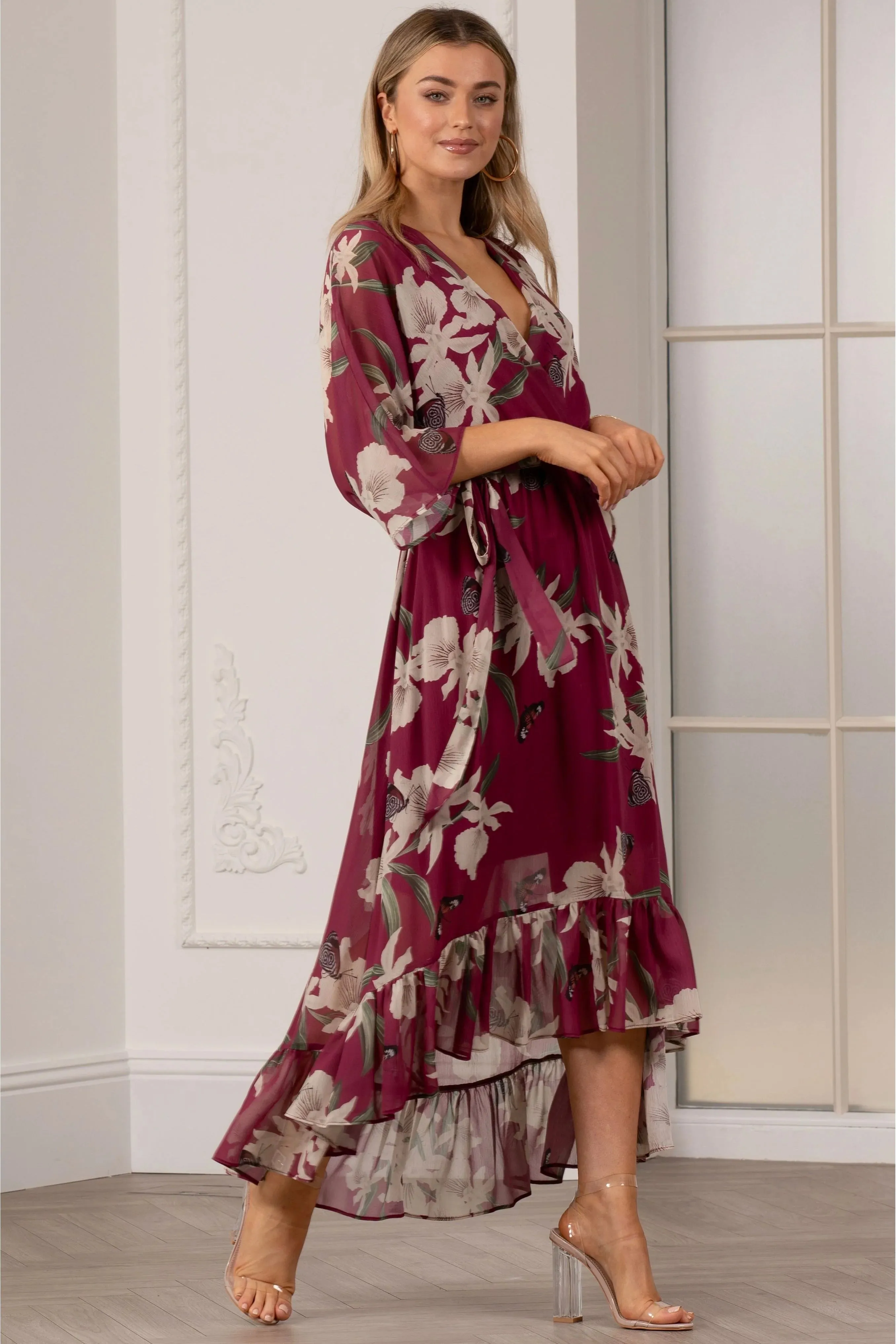 Kimono Wrap Floral Dress by Urban Touch sold by Goddiva product image thumbnail 5