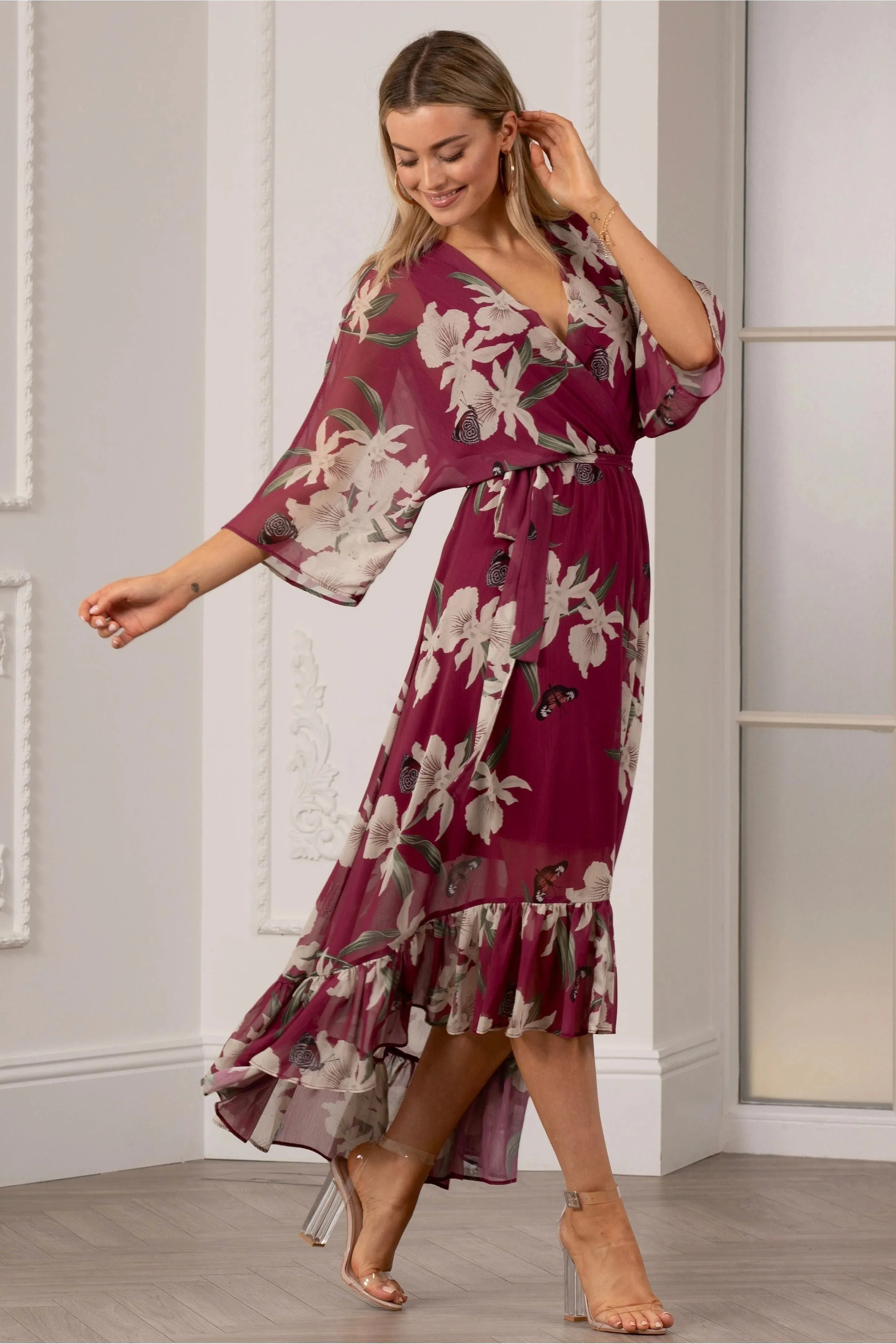 Kimono Wrap Floral Dress by Urban Touch sold by Goddiva product image thumbnail 2