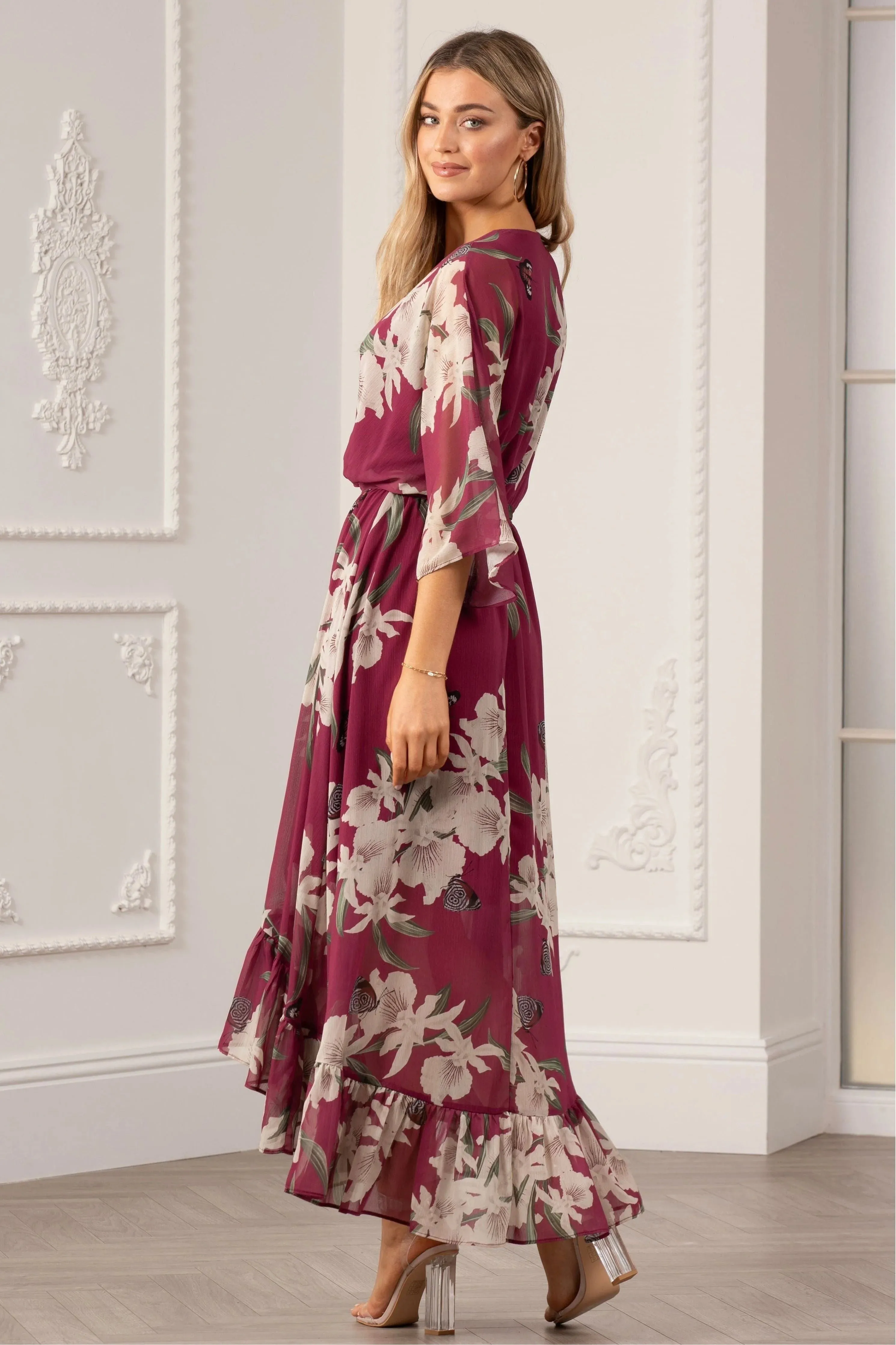 Kimono Wrap Floral Dress by Urban Touch sold by Goddiva product image thumbnail 3