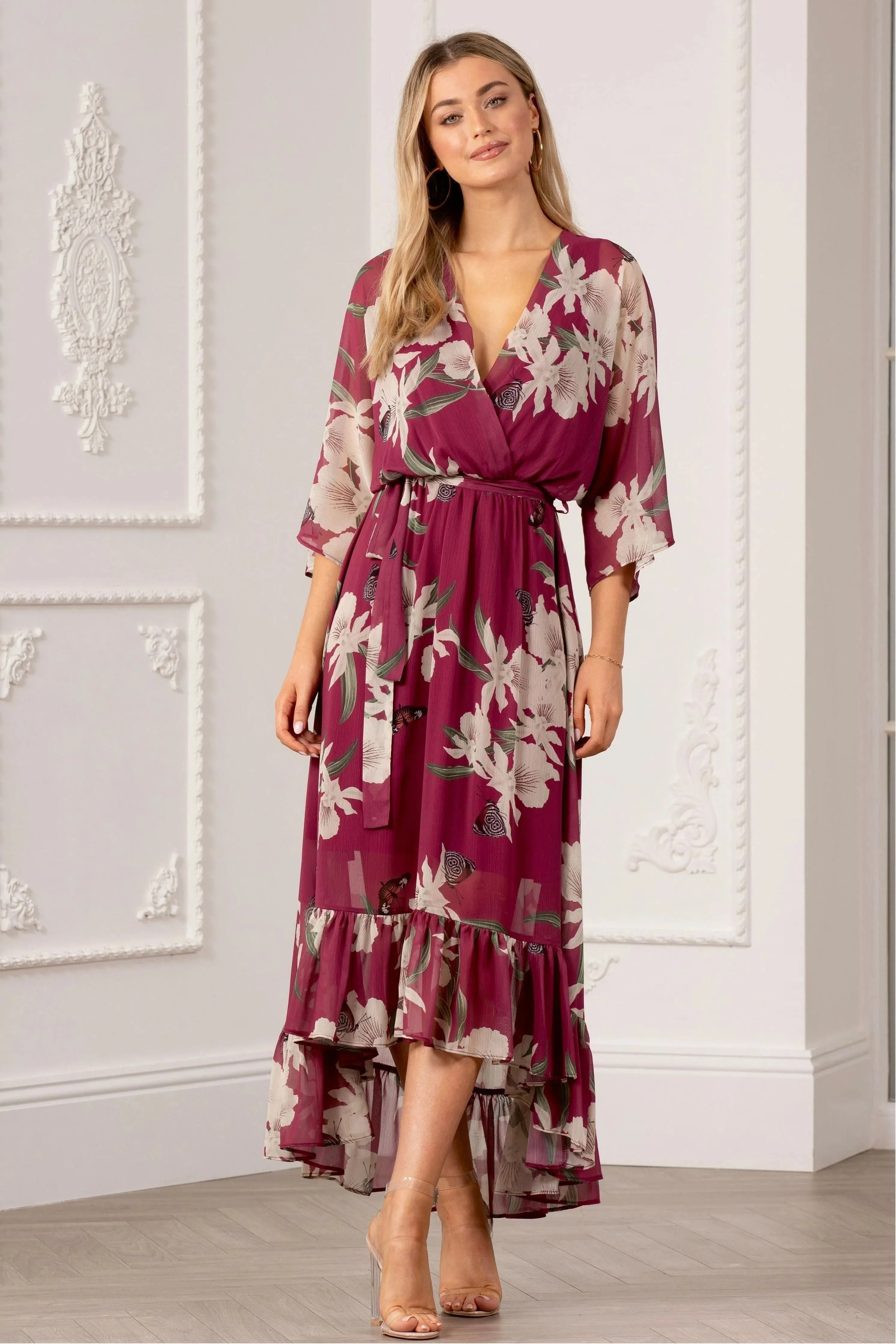 Kimono Wrap Floral Dress by Urban Touch sold by Goddiva