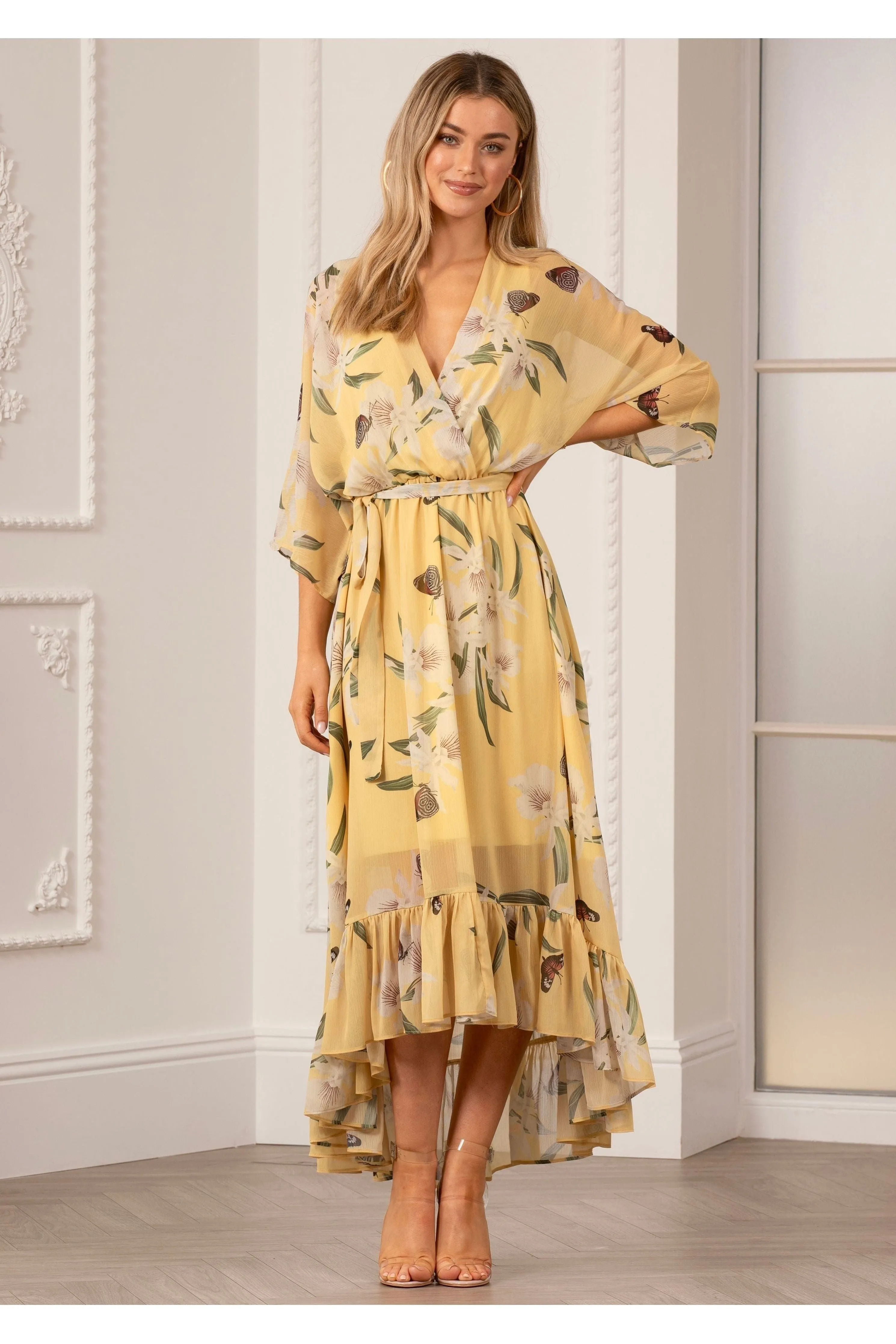 Kimono Wrap Floral Dress by Urban Touch sold by Goddiva