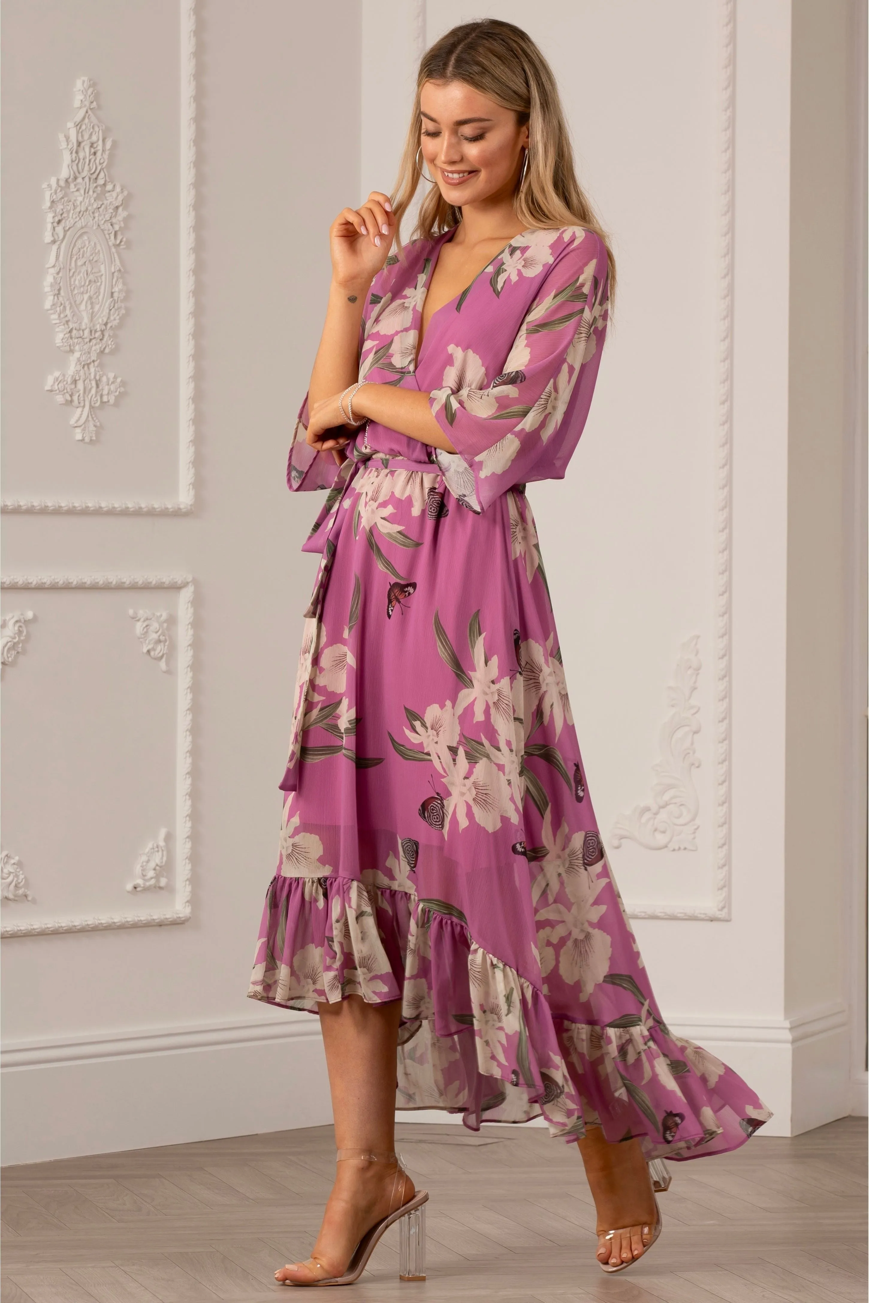 Kimono Wrap Floral Dress by Urban Touch sold by Goddiva product image thumbnail 4
