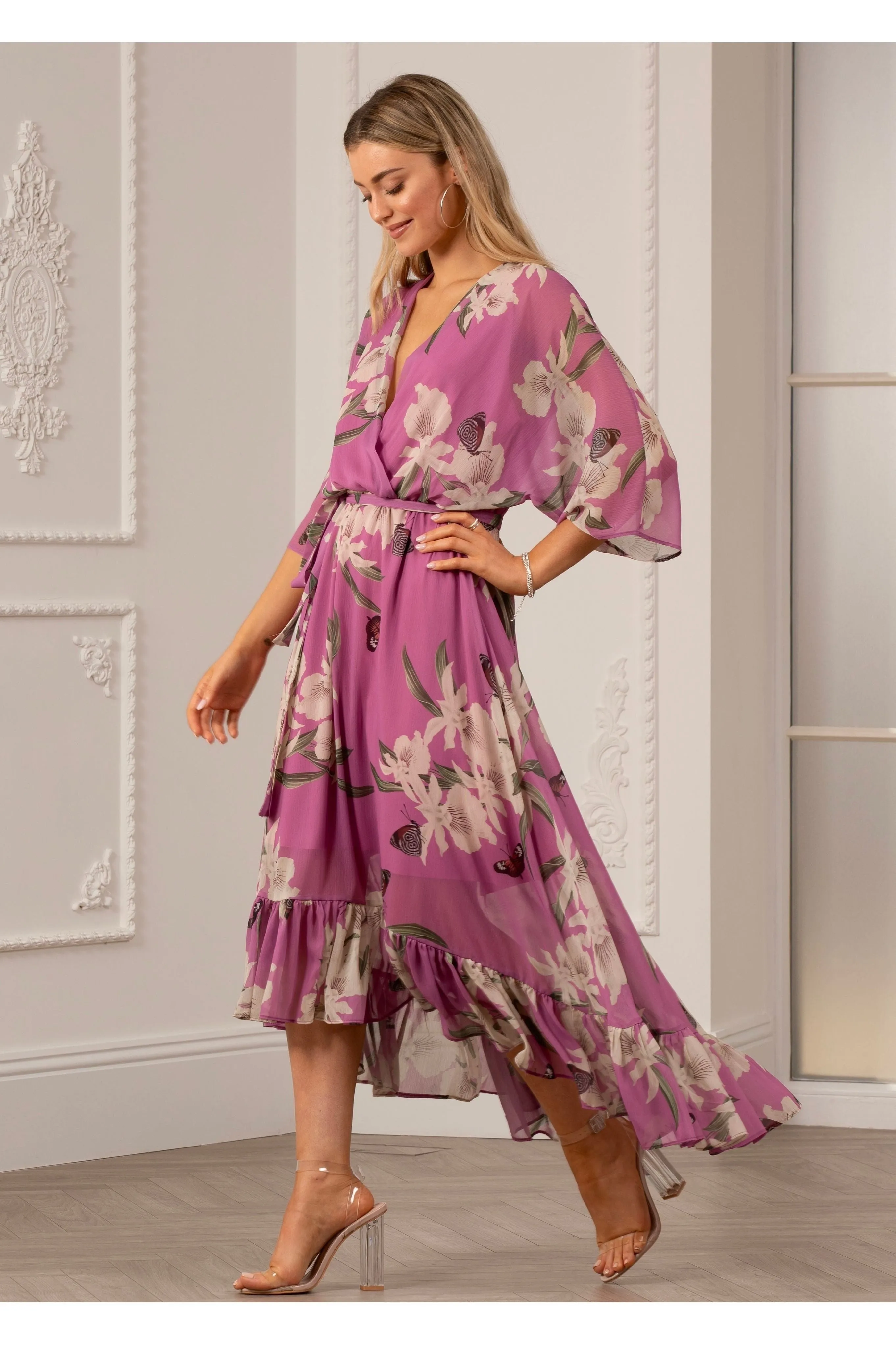 Kimono Wrap Floral Dress by Urban Touch sold by Goddiva product image thumbnail 5