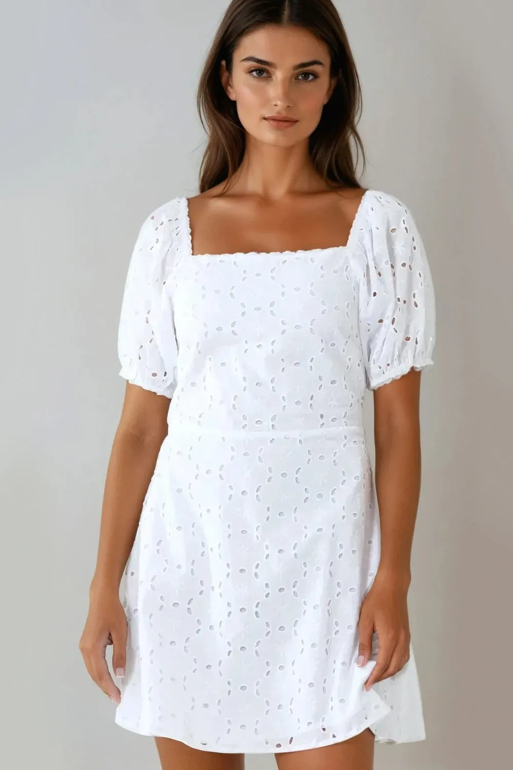 White Broderie Mini Dress by Aftershock London sold by Goddiva