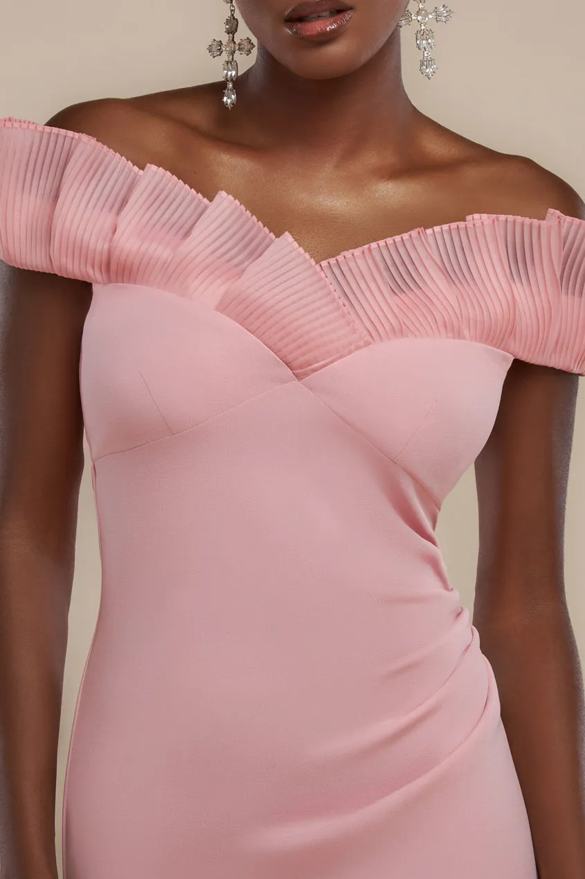 Fan Pleated Bardot Scuba Crepe Maxi Dress - Blush Pink by Goddiva sold by Goddiva product image thumbnail 3