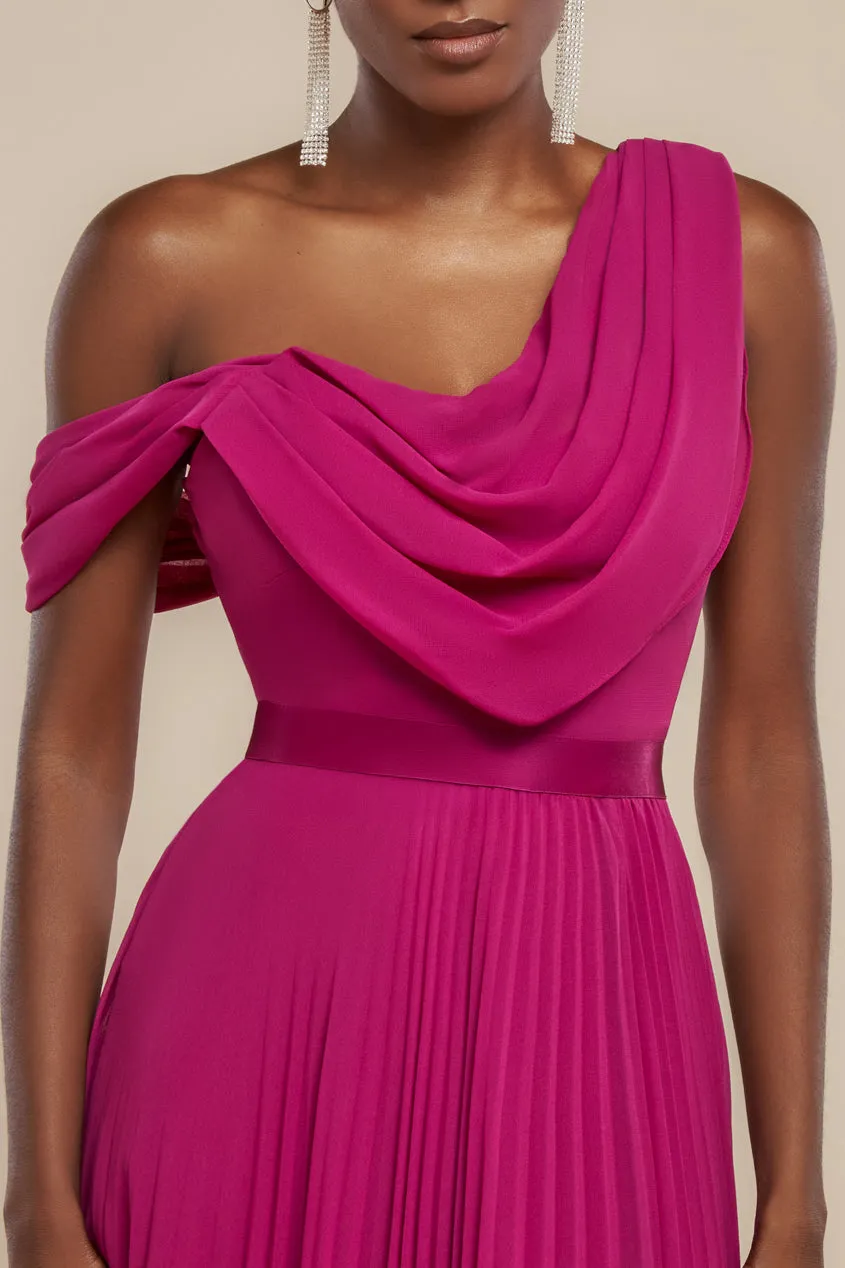 Cowl Neck One Shoulder A Line Chiffon Maxi Dress - Magenta by Goddiva sold by Goddiva product image thumbnail 4