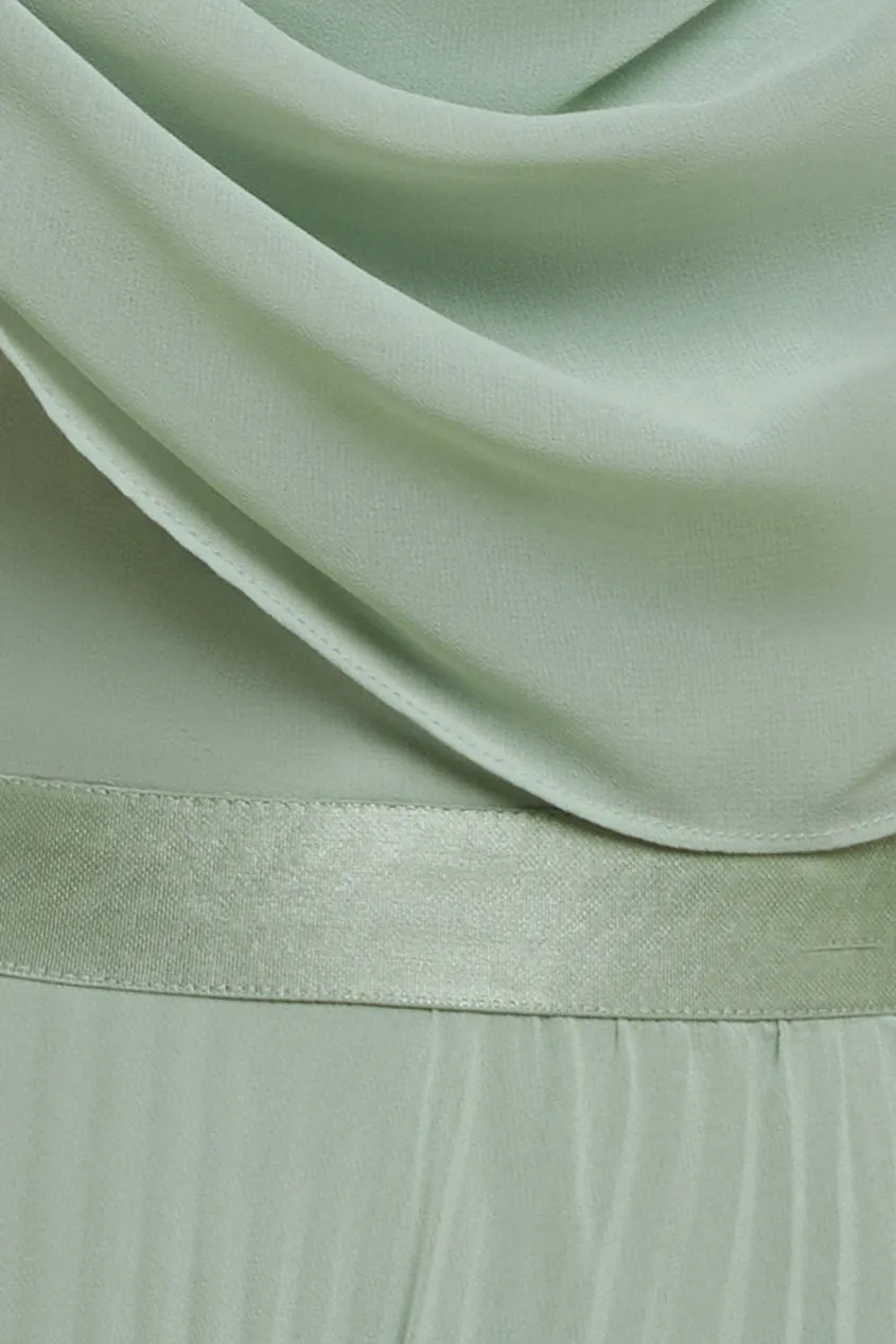 Cowl Neck One Shoulder A Line Chiffon Maxi Dress - Sage Green by Goddiva sold by Goddiva product image thumbnail 4