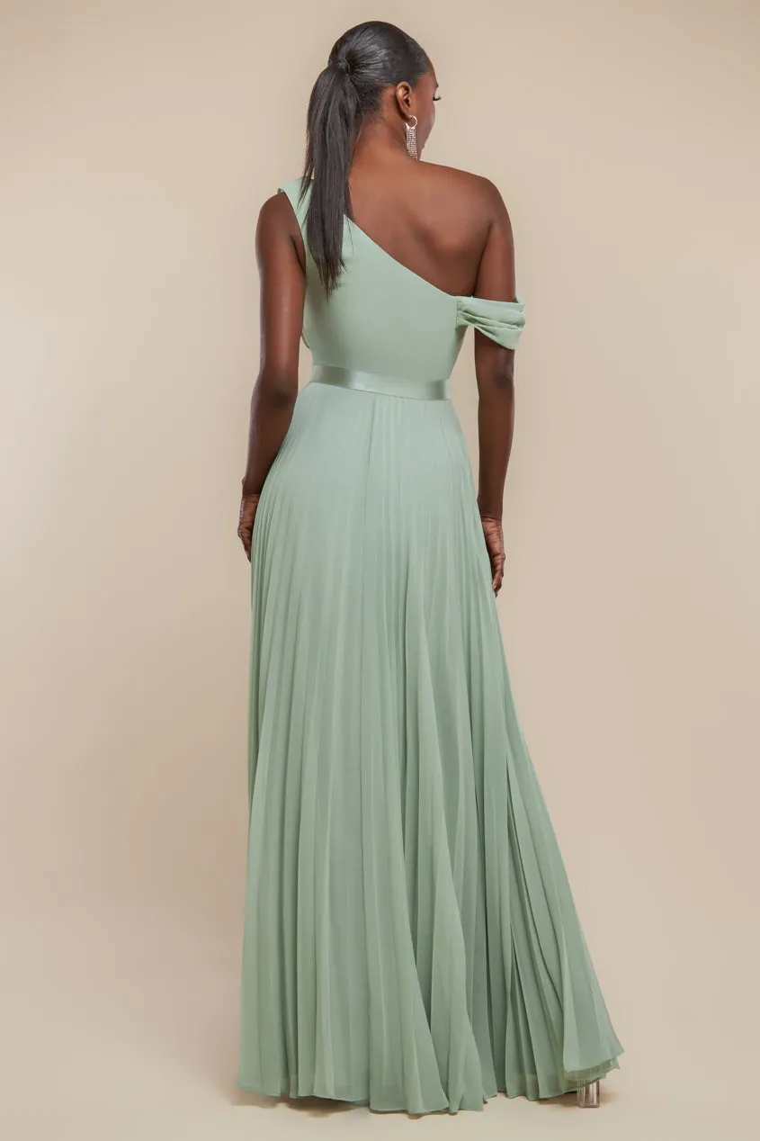 Cowl Neck One Shoulder A Line Chiffon Maxi Dress - Sage Green by Goddiva sold by Goddiva product image thumbnail 2