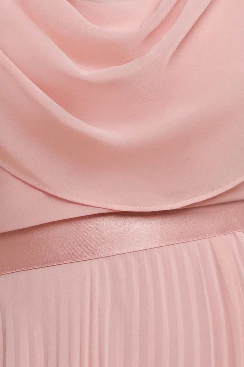 Cowl Neck One Shoulder A Line Chiffon Maxi Dress - Blush Pink by Goddiva sold by Goddiva product image thumbnail 4