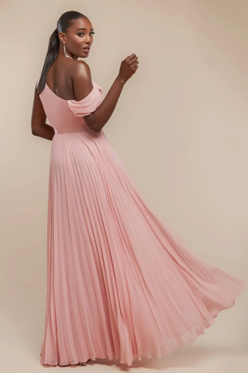 Cowl Neck One Shoulder A Line Chiffon Maxi Dress - Blush Pink by Goddiva sold by Goddiva product image thumbnail 2