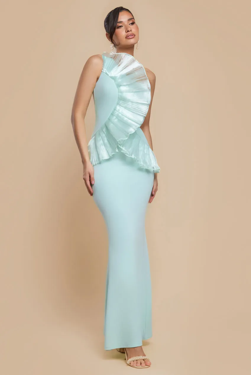One Shoulder Pleated Fan Maxi Dress - Mint Green by Goddiva sold by Goddiva product image thumbnail 2