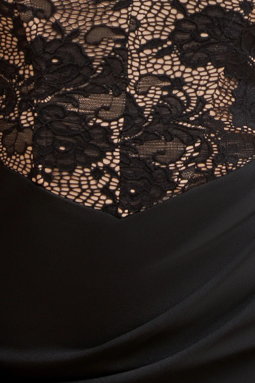 One Shoulder Organza Fan Detail Lace Bodice Maxi Dress - Black by Goddiva sold by Goddiva product image thumbnail 5