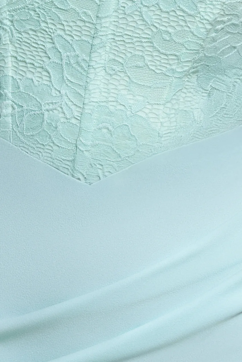 One Shoulder Organza Fan Detail Lace Bodice Maxi Dress - Mint Green by Goddiva sold by Goddiva product image thumbnail 4