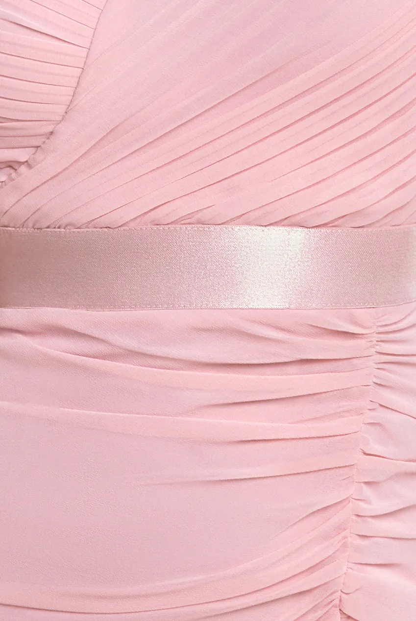 Pleated Bardot High Low Tier Chiffon Midaxi Dress - Blush Pink by Goddiva sold by Goddiva product image thumbnail 4