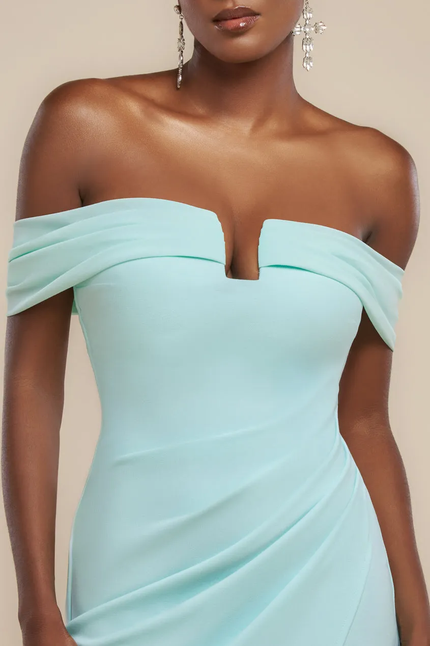 Off The Shoulder Chiffon Wing Scuba Crepe Midi Dress - Mint Green by Goddiva sold by Goddiva product image thumbnail 3