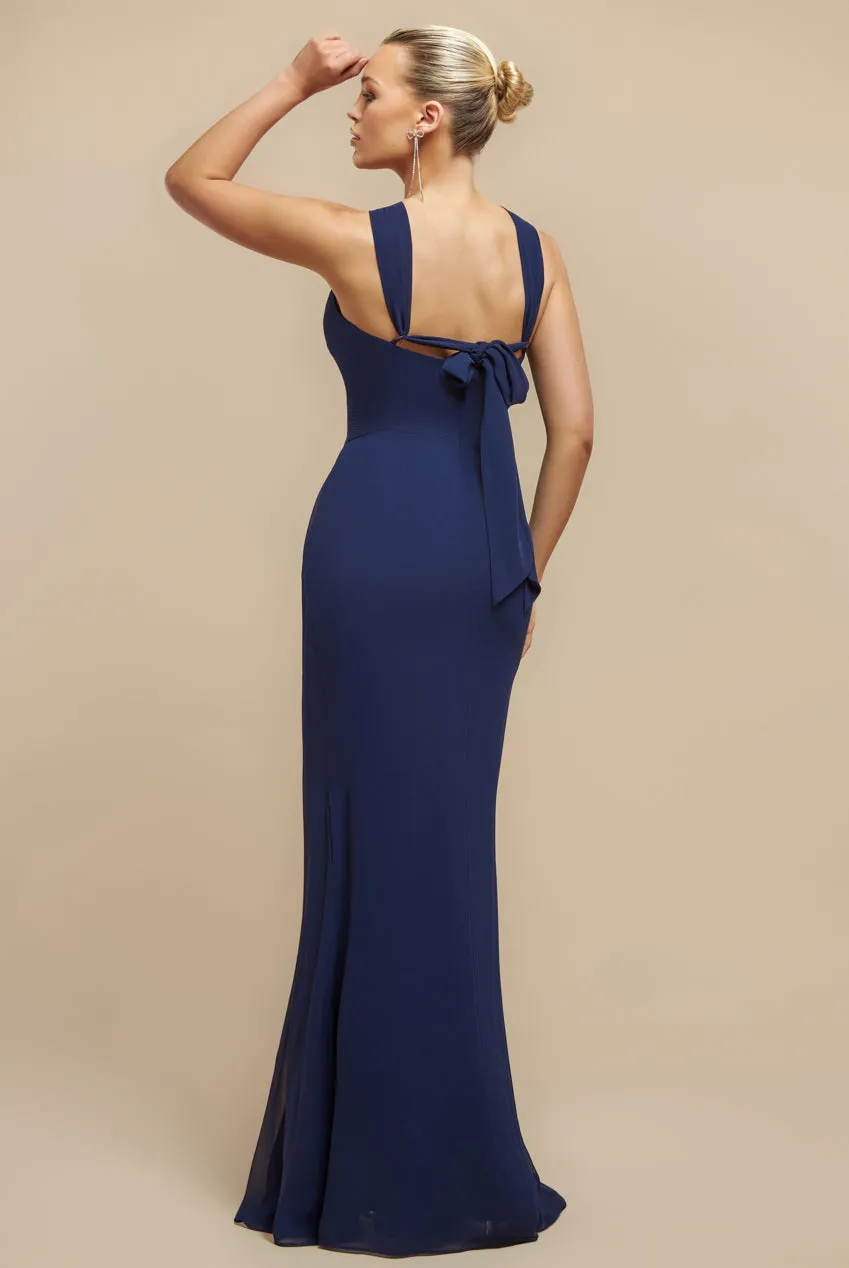Halterneck Thigh Split Chiffon Maxi Dress - Navy Blue by Goddiva sold by Goddiva product image thumbnail 2