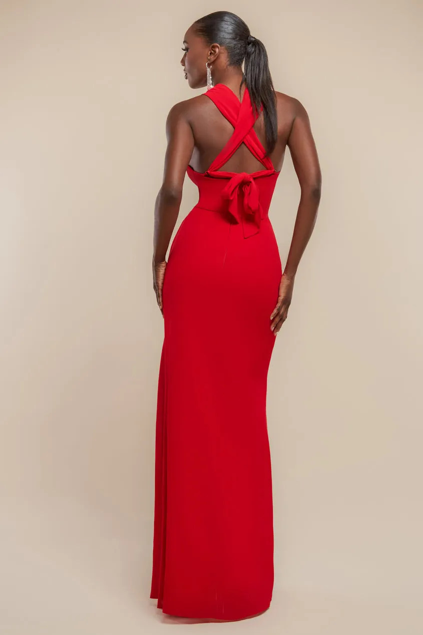 Halterneck Thigh Split Chiffon Maxi Dress - Red by Goddiva sold by Goddiva product image thumbnail 3