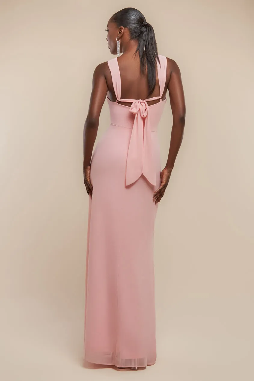 Halterneck Thigh Split Chiffon Maxi Dress - Blush Pink by Goddiva sold by Goddiva product image thumbnail 2
