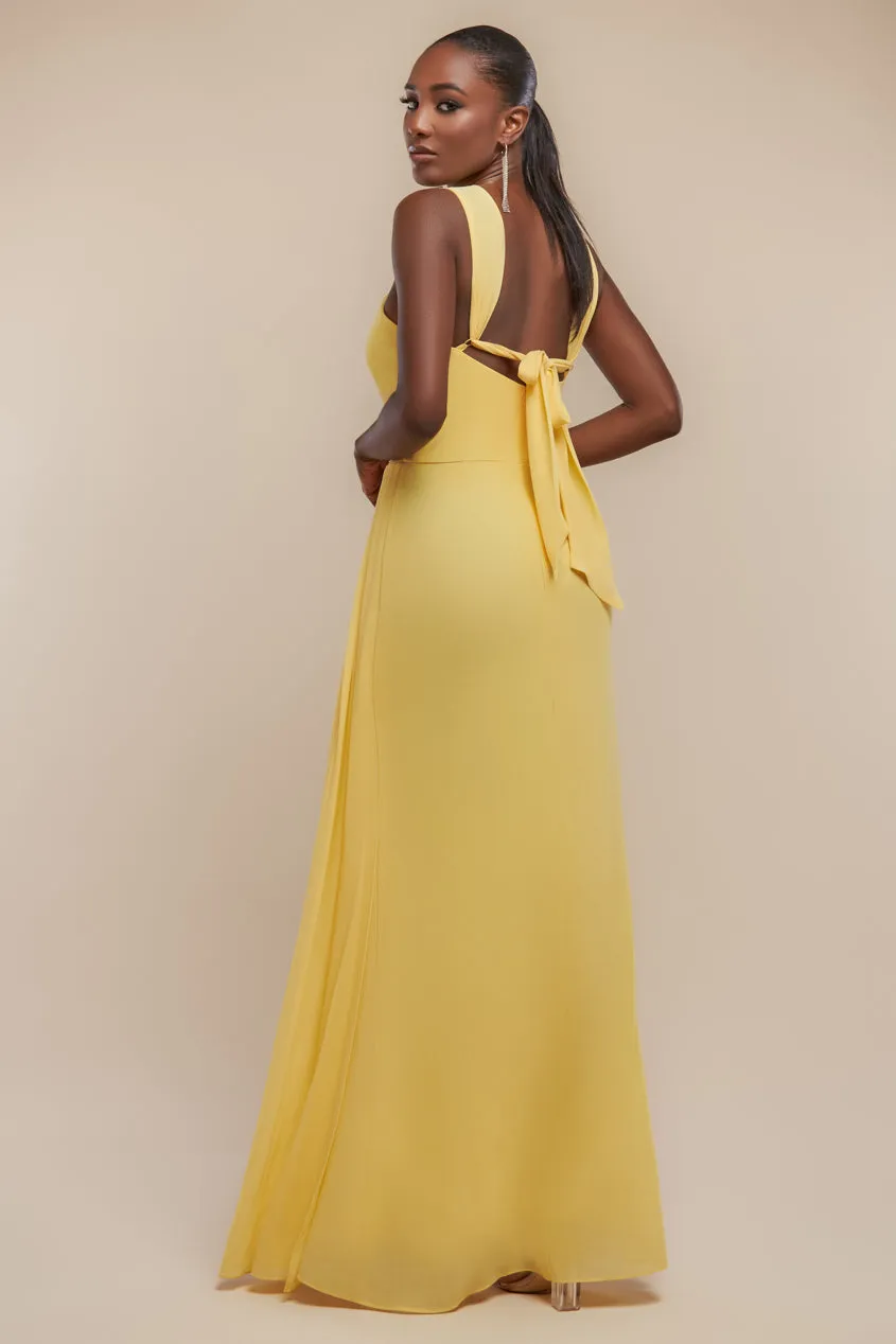 Halterneck Thigh Split Chiffon Maxi Dress - Lemon by Goddiva sold by Goddiva product image thumbnail 2