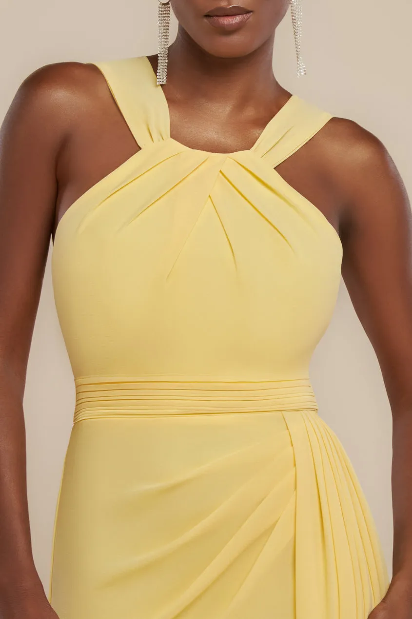 Halterneck Thigh Split Chiffon Maxi Dress - Lemon by Goddiva sold by Goddiva product image thumbnail 3