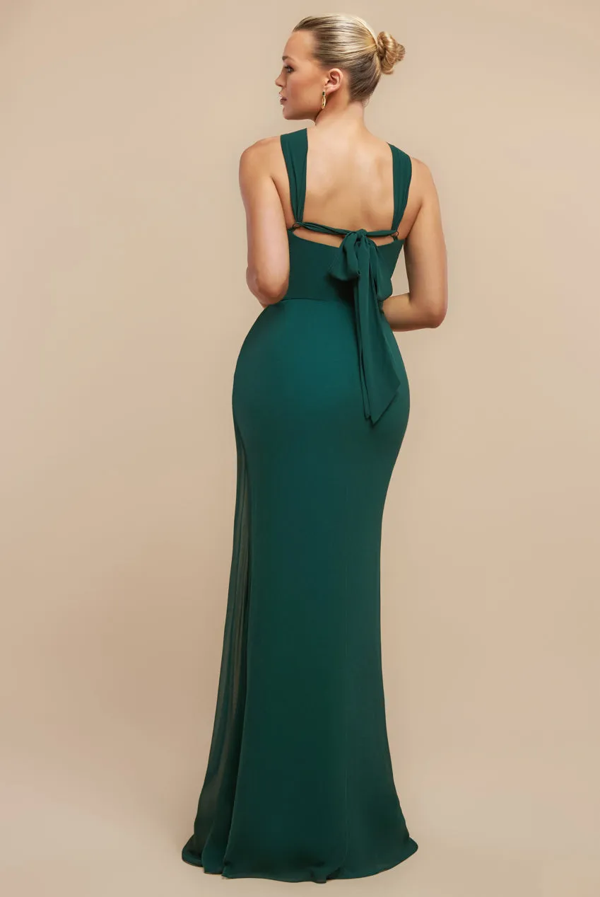 Halterneck Thigh Split Chiffon Maxi Dress - Emerald Green by Goddiva sold by Goddiva product image thumbnail 3