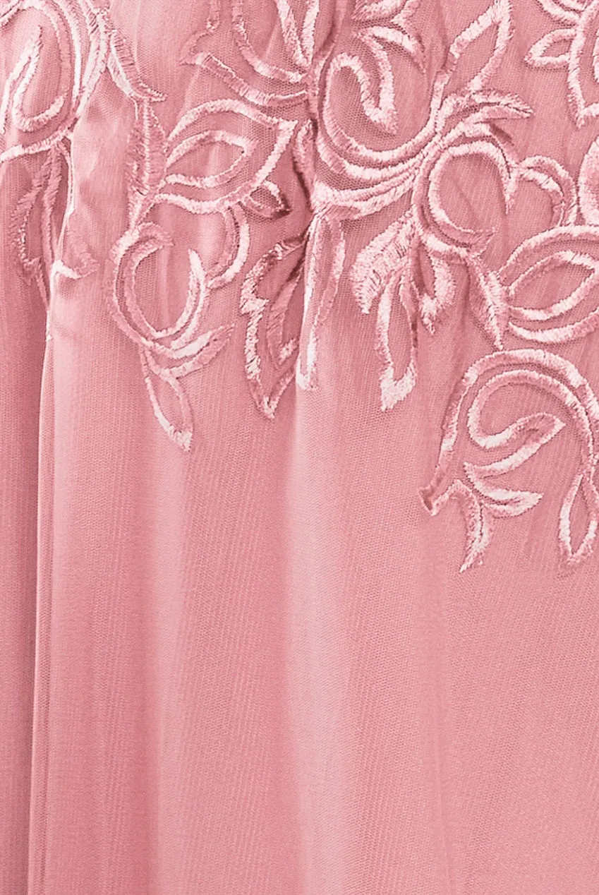 Lace Flutter Sleeve Embroidered Mesh A Line Maxi Dress - Pink by Goddiva sold by Goddiva product image thumbnail 5