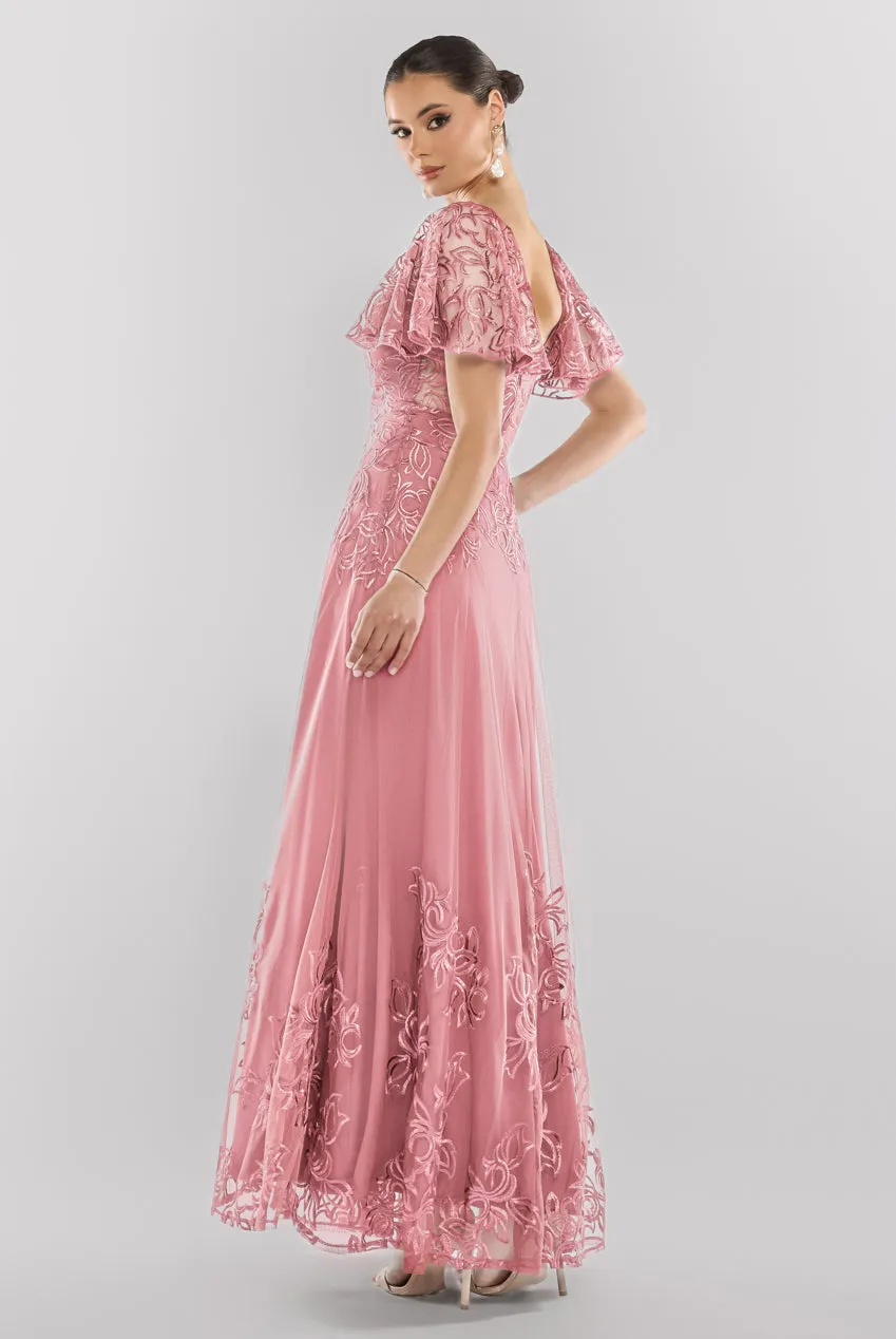Lace Flutter Sleeve Embroidered Mesh A Line Maxi Dress - Pink by Goddiva sold by Goddiva product image thumbnail 2