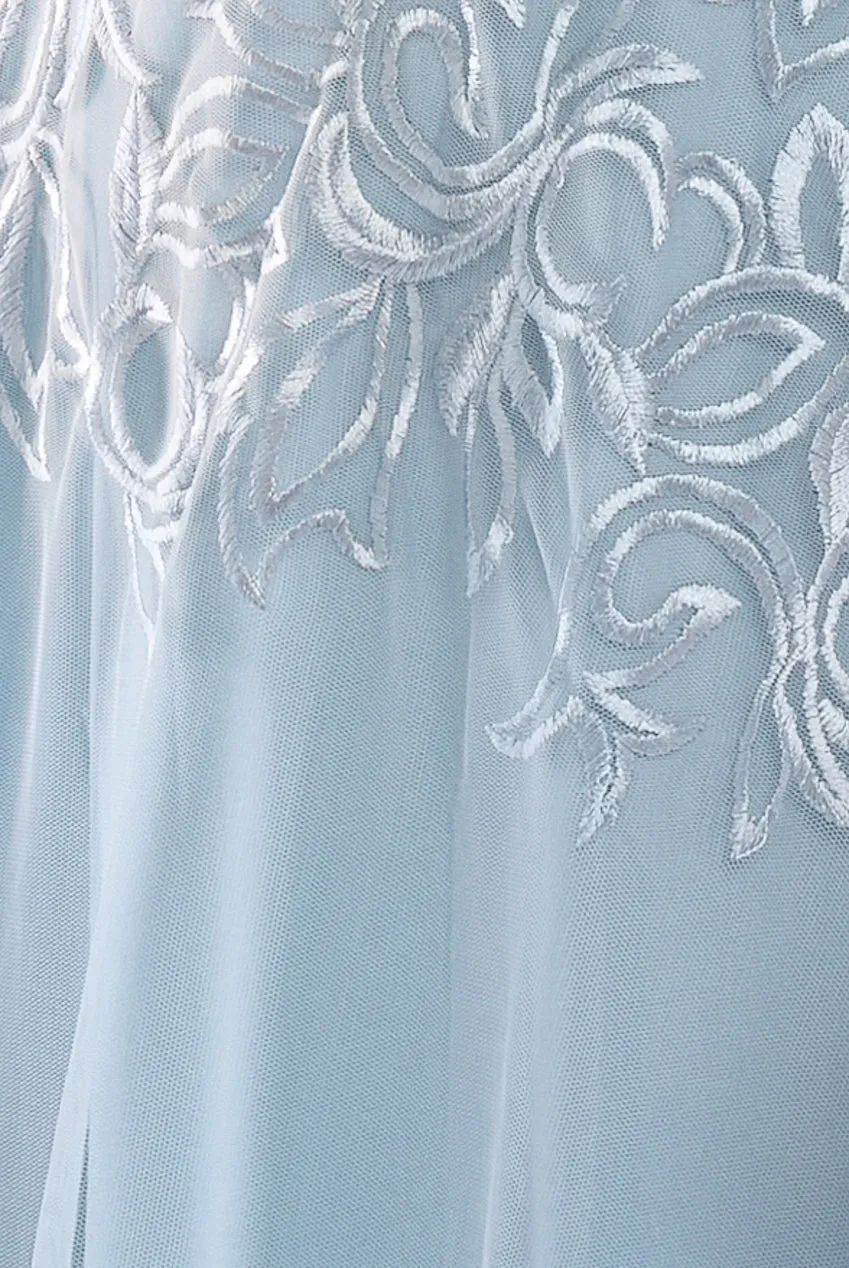 Lace Flutter Sleeve Embroidered Mesh A Line Maxi Dress - Blue by Goddiva sold by Goddiva product image thumbnail 5