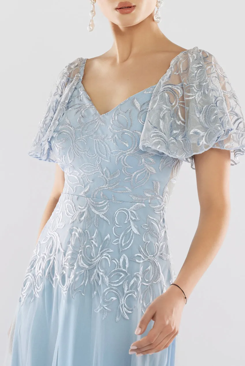 Lace Flutter Sleeve Embroidered Mesh A Line Maxi Dress - Blue by Goddiva sold by Goddiva product image thumbnail 4