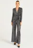 Sequin Plunge Neck Faux Wrap Jumpsuit In Silver by Angeleye sold by Goddiva