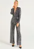 Sequin Plunge Neck Faux Wrap Jumpsuit In Silver by Angeleye sold by Goddiva