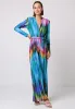 Plunge Neck Wide Leg Long Sleeve Jumpsuit In Tie Dye by Angeleye sold by Goddiva