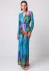 Plunge Neck Wide Leg Long Sleeve Jumpsuit In Tie Dye by Angeleye sold by Goddiva
