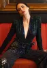 Multicolour Sequin Faux Wrap Long Sleeve Cocktail Jumpsuit by Angeleye sold by Goddiva