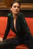 Multicolour Sequin Faux Wrap Long Sleeve Cocktail Jumpsuit by Angeleye sold by Goddiva