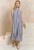 Halterneck Midi Dress With Rose Detail In Grey by Angeleye sold by Goddiva