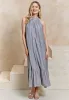 Halterneck Midi Dress With Rose Detail In Grey by Angeleye sold by Goddiva