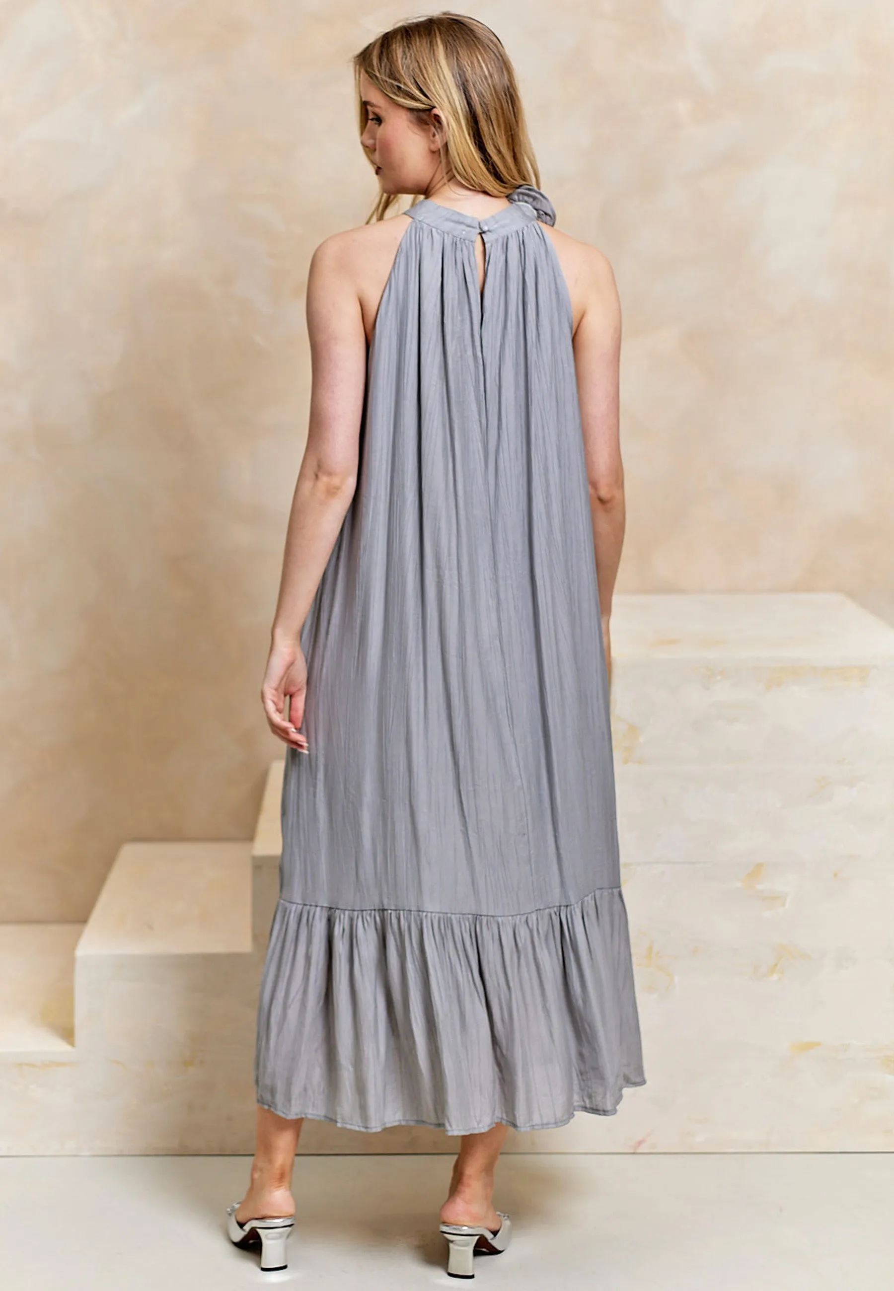 Halterneck Midi Dress With Rose Detail In Grey by Angeleye sold by Goddiva product image thumbnail 5